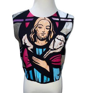 Karla Spetic Runway Jesus Chic Divinity Print Lined Sleeveless Top Lamb of God